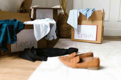 Boxes with clothes and shoes